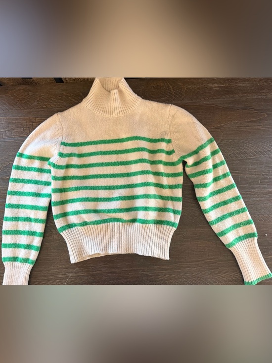 &merci Sweaters - Cream & Green Striped Turtleneck Sweater